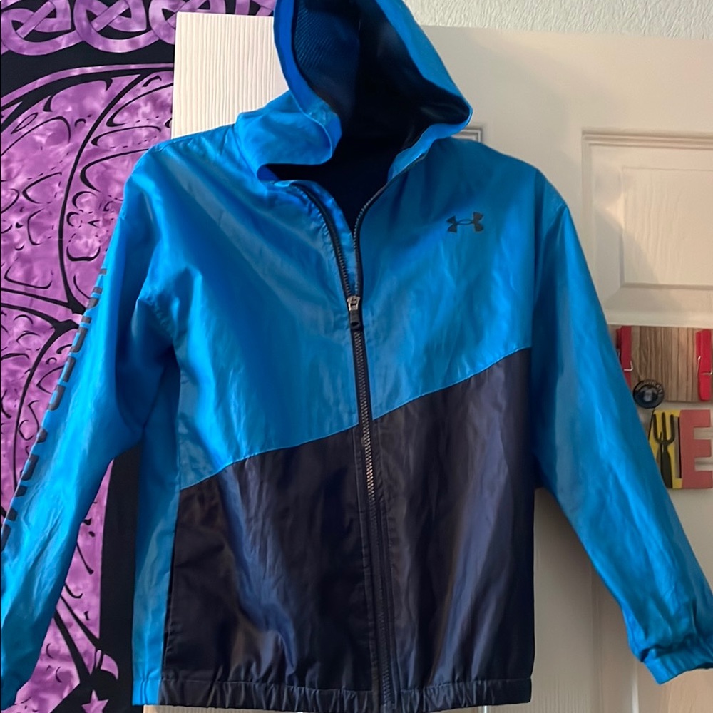 Under Armour Kids Two-Tone Blue and Black hooded Raincoat